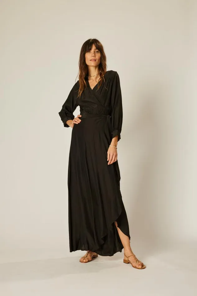Dresses Shop Natalie Martin KATE LONG SLEEVE MAXI Black Silk