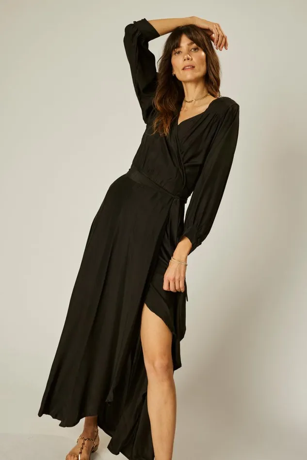 Dresses Shop Natalie Martin KATE LONG SLEEVE MAXI Black Silk