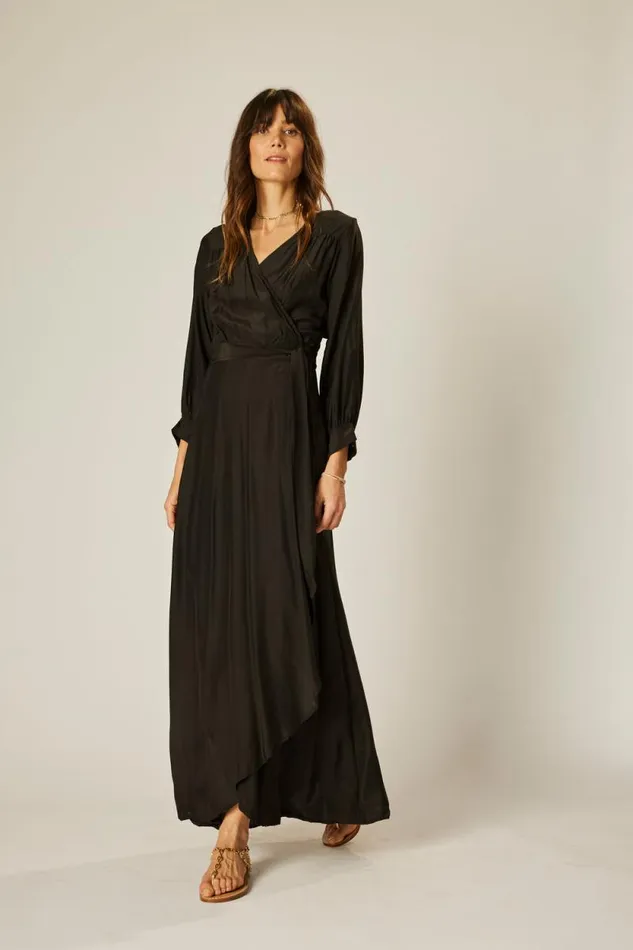 Dresses Shop Natalie Martin KATE LONG SLEEVE MAXI Black Silk