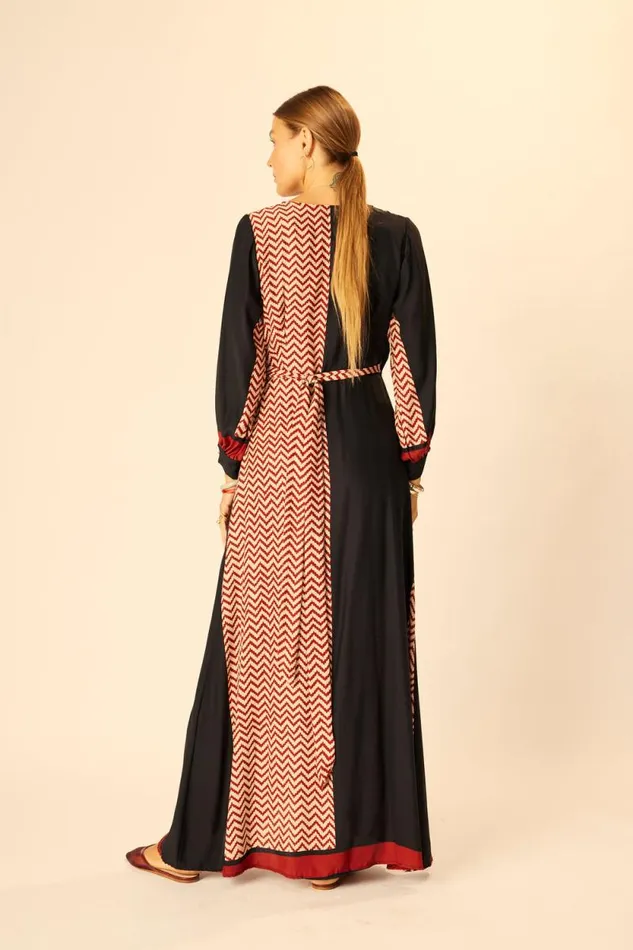 Dresses Shop Natalie Martin KATE LONG SLEEVE MAXI Block Zigzag Noire