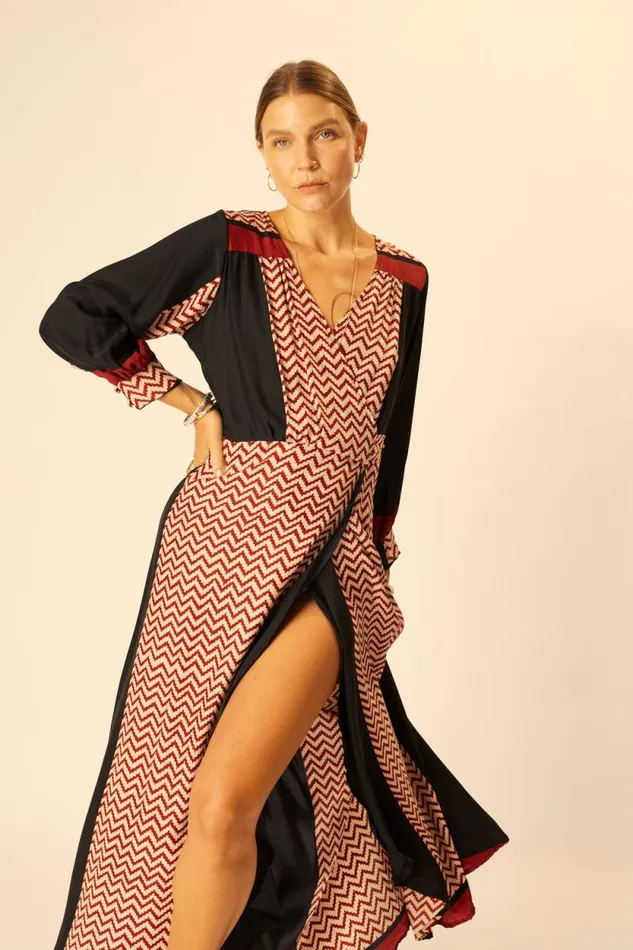 Dresses Shop Natalie Martin KATE LONG SLEEVE MAXI Block Zigzag Noire