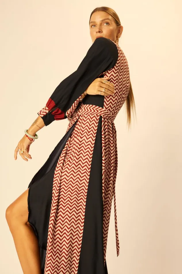 Dresses Shop Natalie Martin KATE LONG SLEEVE MAXI Block Zigzag Noire