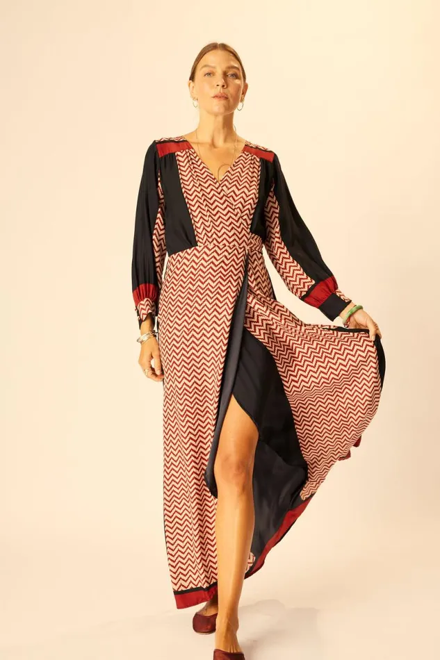 Dresses Shop Natalie Martin KATE LONG SLEEVE MAXI Block Zigzag Noire