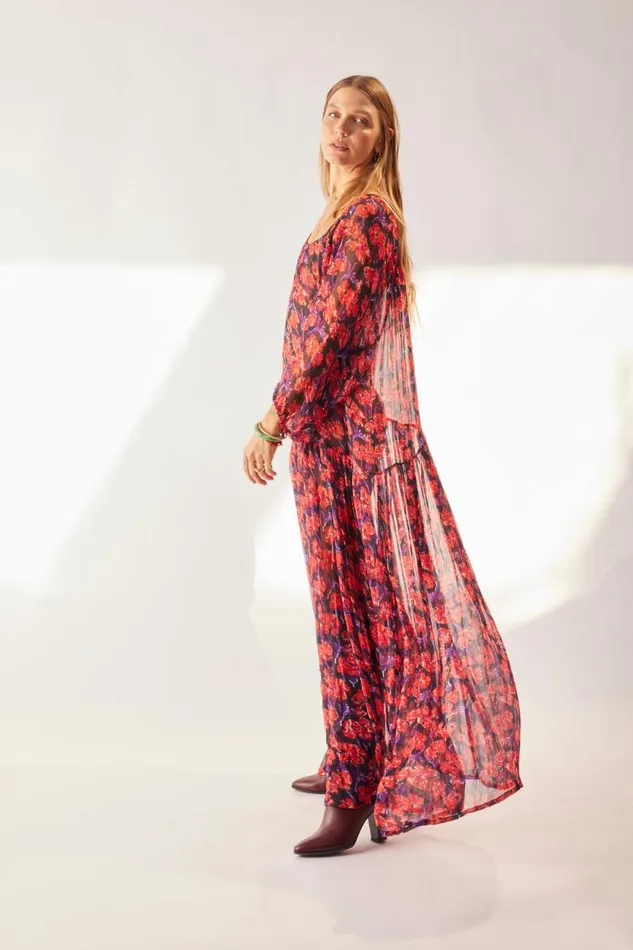 Dresses Shop Natalie Martin LAINEY DRESS WITH SASH Chiffon Watercolor Print Onyx