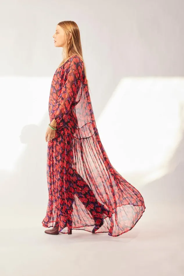 Dresses Shop Natalie Martin LAINEY DRESS WITH SASH Chiffon Watercolor Print Onyx