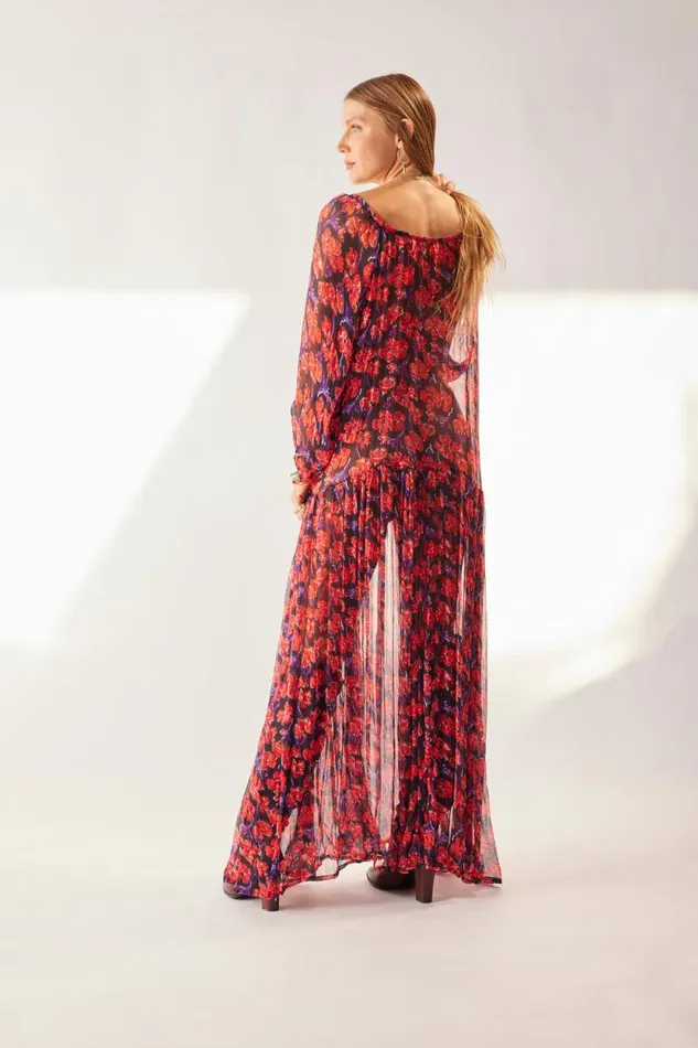 Dresses Shop Natalie Martin LAINEY DRESS WITH SASH Chiffon Watercolor Print Onyx