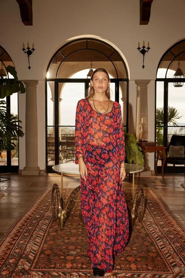 Dresses Shop Natalie Martin LAINEY DRESS WITH SASH Chiffon Watercolor Print Onyx