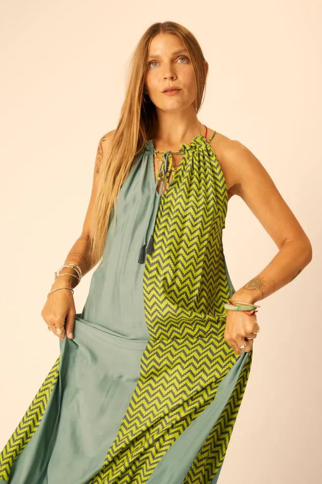 Dresses Shop Natalie Martin MARLIEN DRESS Block Zigzag Lime
