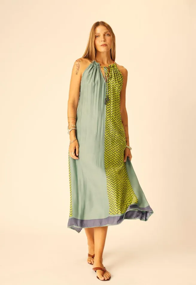 Dresses Shop Natalie Martin MARLIEN DRESS Block Zigzag Lime