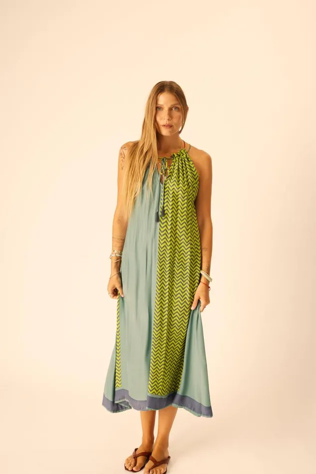 Dresses Shop Natalie Martin MARLIEN DRESS Block Zigzag Lime