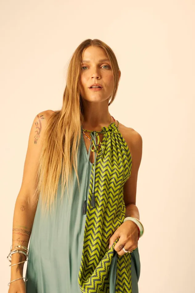 Dresses Shop Natalie Martin MARLIEN DRESS Block Zigzag Lime
