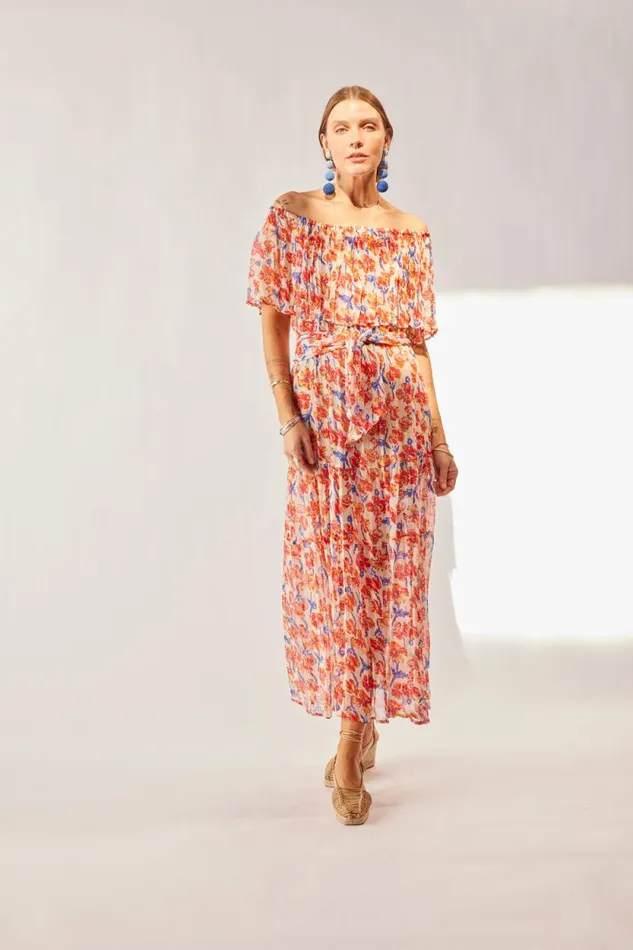Dresses Shop Natalie Martin NAOMI DRESS WITH SASH Chiffon Watercolor Clem