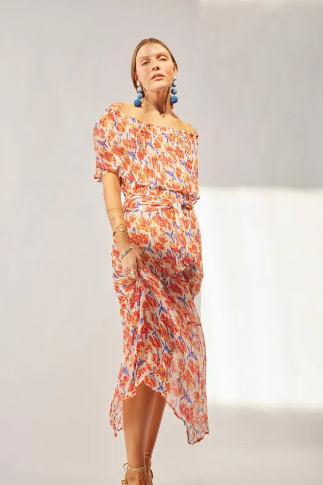 Dresses Shop Natalie Martin NAOMI DRESS WITH SASH Chiffon Watercolor Clem