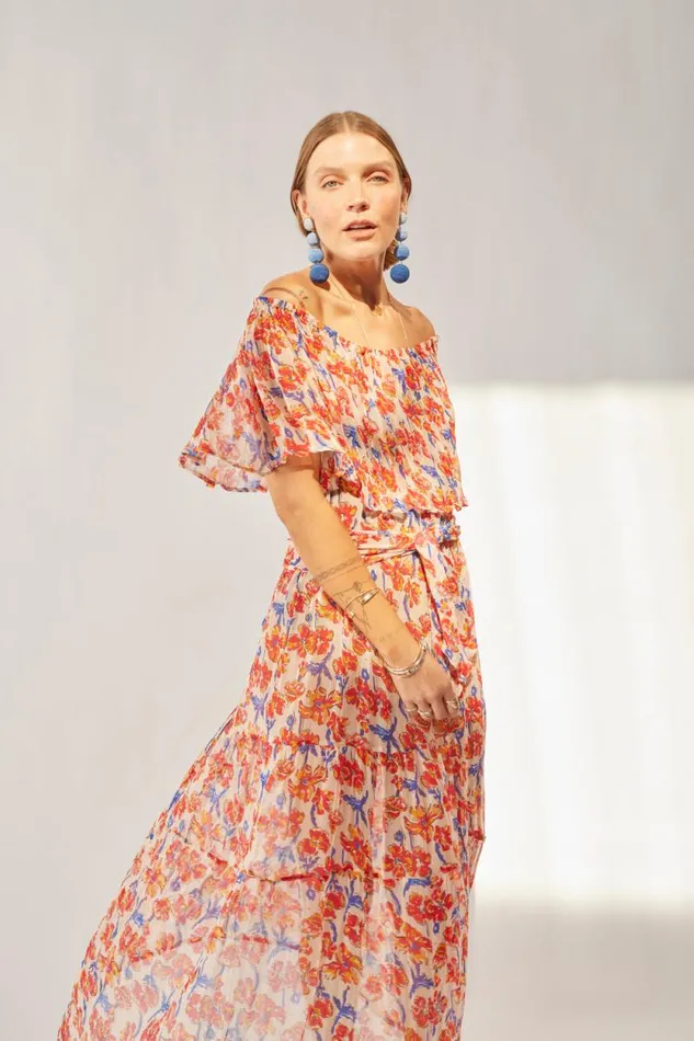 Dresses Shop Natalie Martin NAOMI DRESS WITH SASH Chiffon Watercolor Clem
