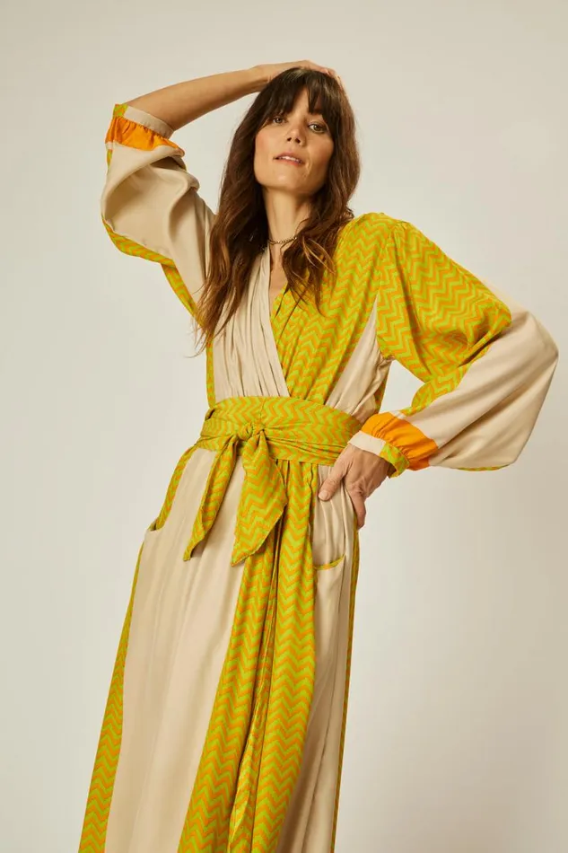 Dresses Shop Natalie Martin NICO LS MAXI WITH SASH Block Zigzag Tangerine