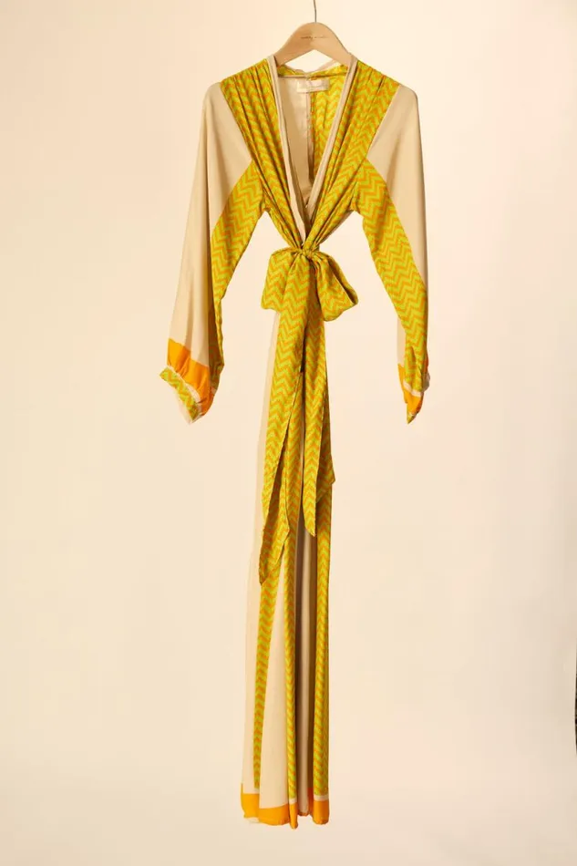 Dresses Shop Natalie Martin NICO LS MAXI WITH SASH Block Zigzag Tangerine