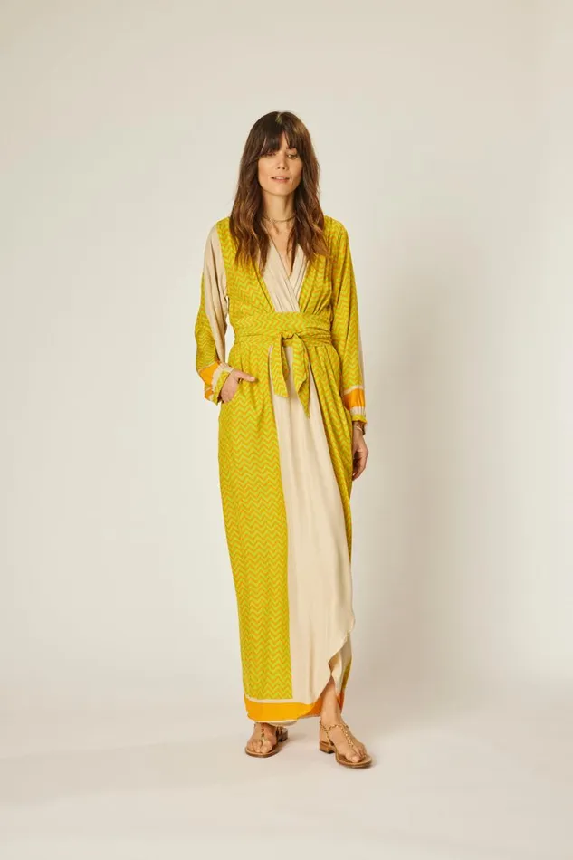 Dresses Shop Natalie Martin NICO LS MAXI WITH SASH Block Zigzag Tangerine