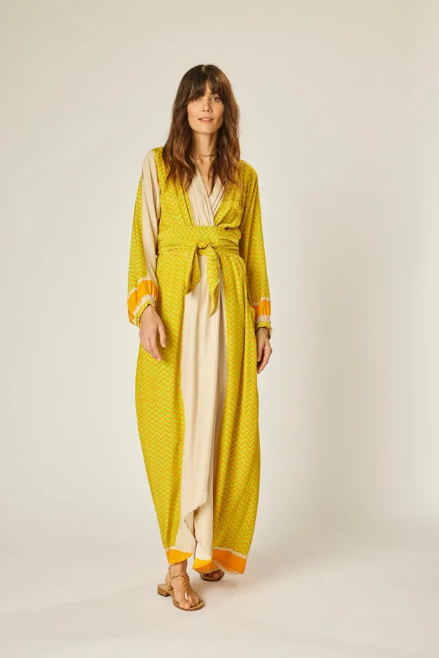 Dresses Shop Natalie Martin NICO LS MAXI WITH SASH Block Zigzag Tangerine