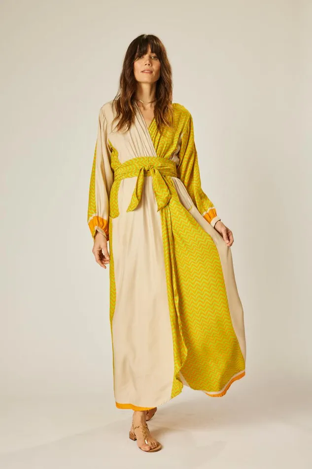 Dresses Shop Natalie Martin NICO LS MAXI WITH SASH Block Zigzag Tangerine