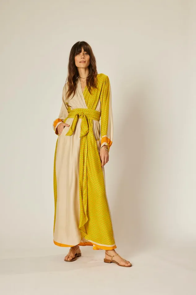 Dresses Shop Natalie Martin NICO LS MAXI WITH SASH Block Zigzag Tangerine