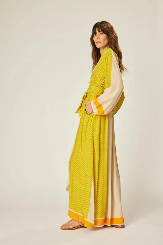 Dresses Shop Natalie Martin NICO LS MAXI WITH SASH Block Zigzag Tangerine