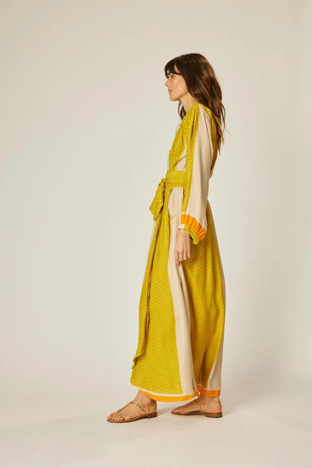 Dresses Shop Natalie Martin NICO LS MAXI WITH SASH Block Zigzag Tangerine