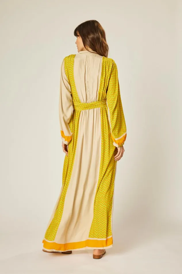 Dresses Shop Natalie Martin NICO LS MAXI WITH SASH Block Zigzag Tangerine