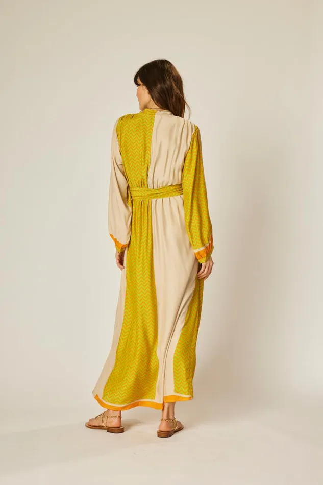 Dresses Shop Natalie Martin NICO LS MAXI WITH SASH Block Zigzag Tangerine