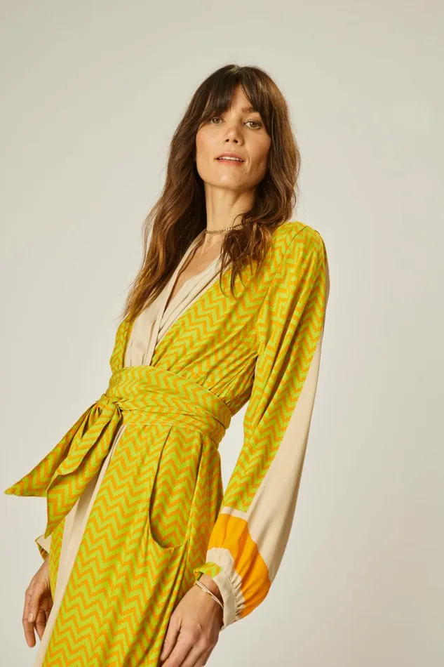 Dresses Shop Natalie Martin NICO LS MAXI WITH SASH Block Zigzag Tangerine