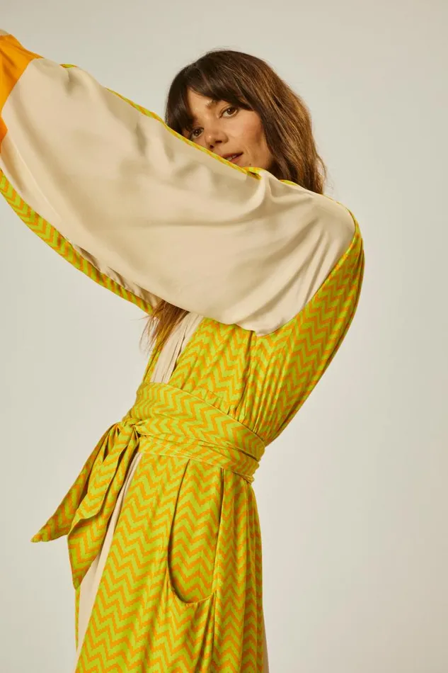Dresses Shop Natalie Martin NICO LS MAXI WITH SASH Block Zigzag Tangerine