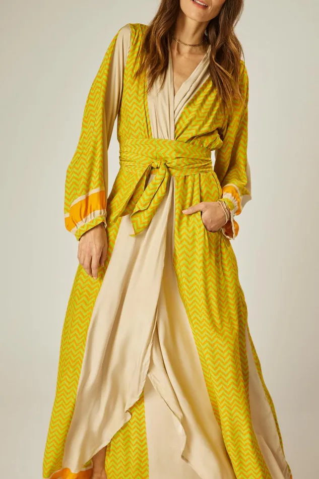 Dresses Shop Natalie Martin NICO LS MAXI WITH SASH Block Zigzag Tangerine