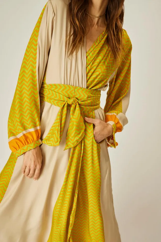 Dresses Shop Natalie Martin NICO LS MAXI WITH SASH Block Zigzag Tangerine