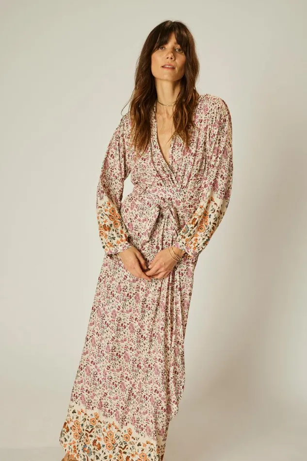 Dresses Shop Natalie Martin NICO LS MAXI WITH SASH Petite Fleur Rose