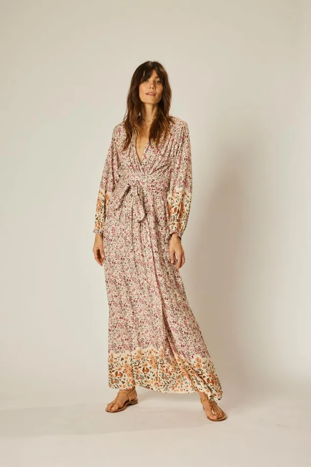 Dresses Shop Natalie Martin NICO LS MAXI WITH SASH Petite Fleur Rose