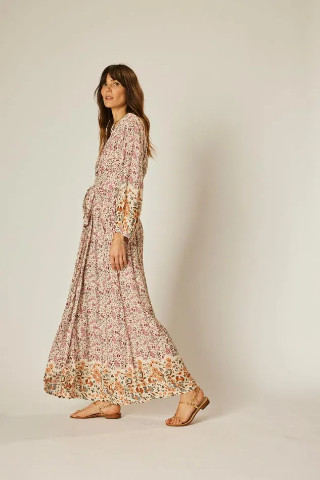 Dresses Shop Natalie Martin NICO LS MAXI WITH SASH Petite Fleur Rose