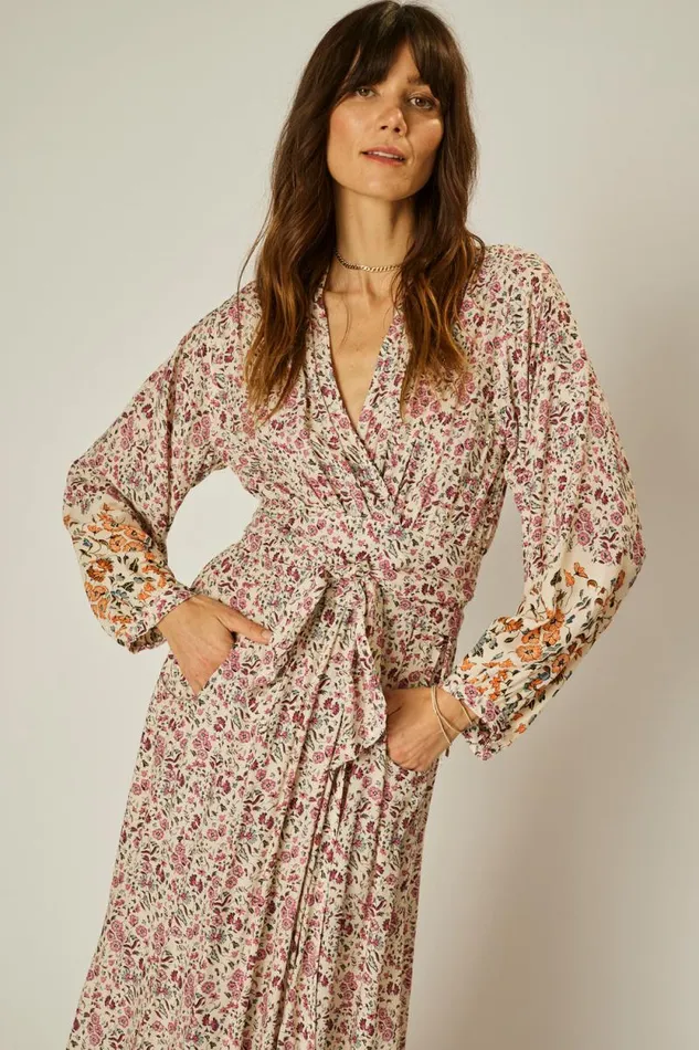 Dresses Shop Natalie Martin NICO LS MAXI WITH SASH Petite Fleur Rose