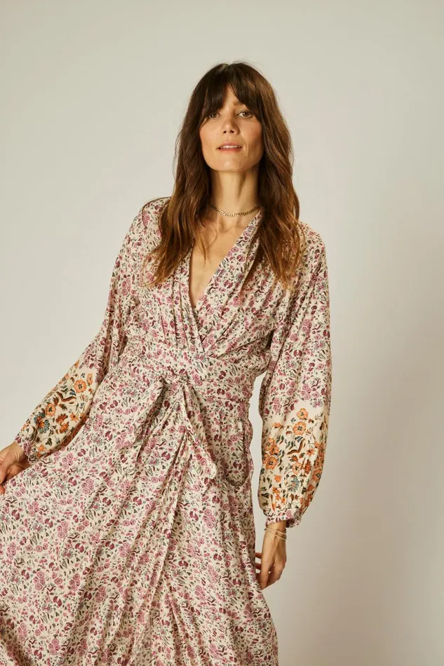Dresses Shop Natalie Martin NICO LS MAXI WITH SASH Petite Fleur Rose