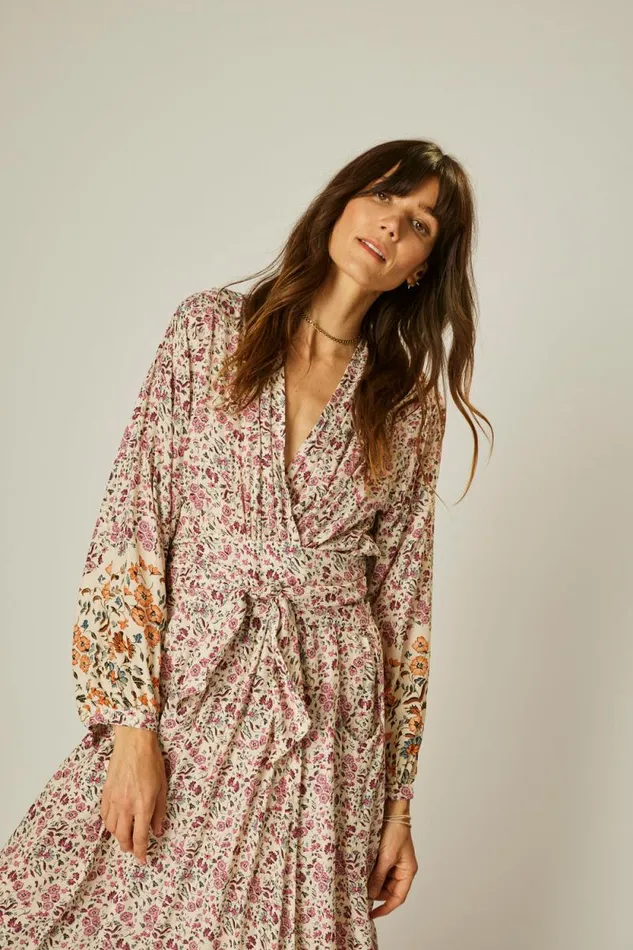 Dresses Shop Natalie Martin NICO LS MAXI WITH SASH Petite Fleur Rose