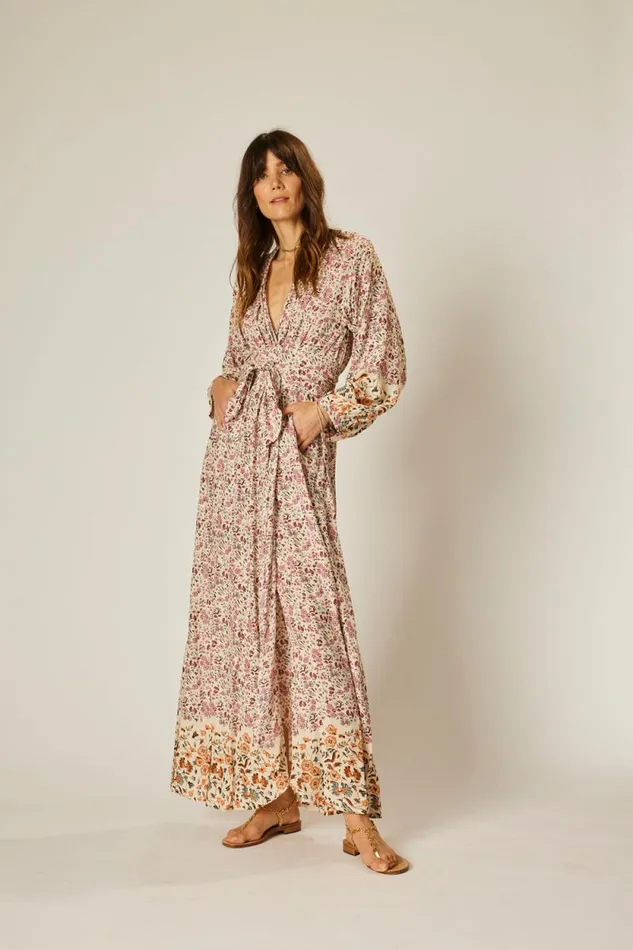 Dresses Shop Natalie Martin NICO LS MAXI WITH SASH Petite Fleur Rose