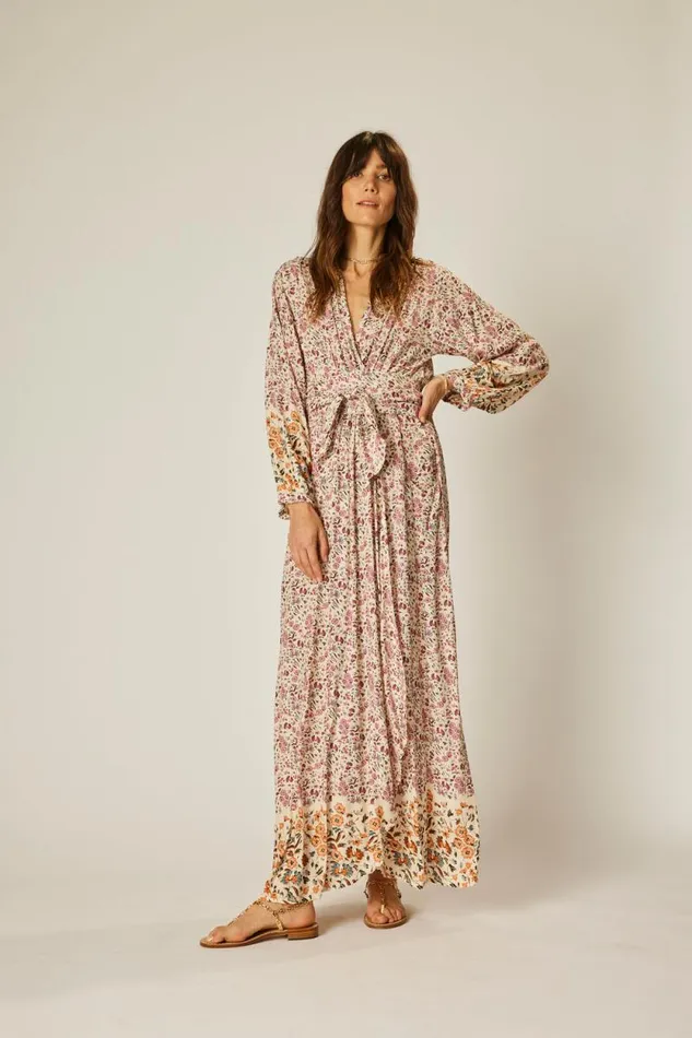 Dresses Shop Natalie Martin NICO LS MAXI WITH SASH Petite Fleur Rose