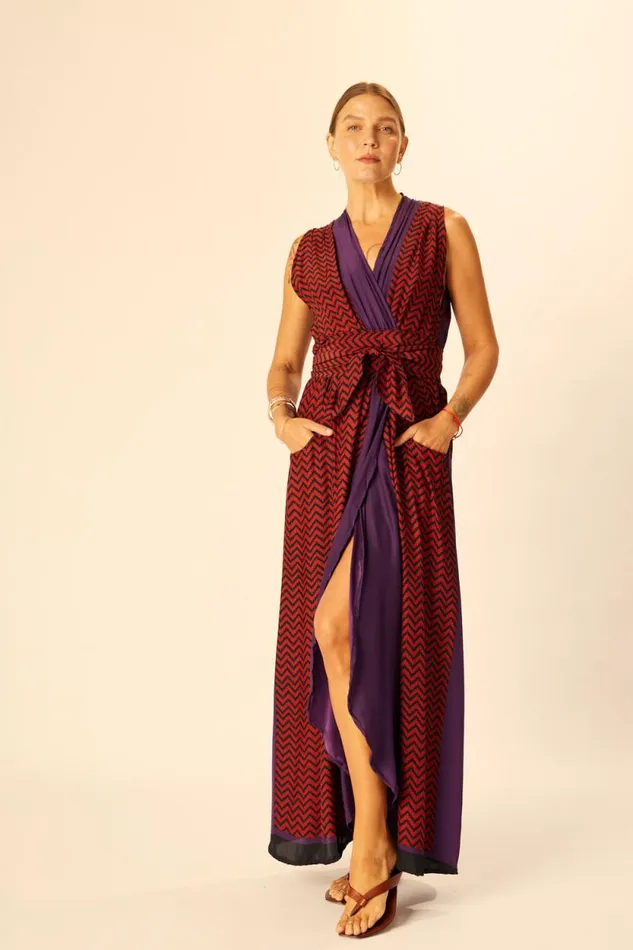 Dresses Shop Natalie Martin NICO SLEEVELESS MAXI Block Zigzag Aubergine
