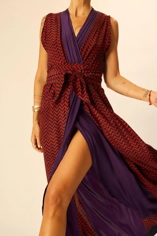 Dresses Shop Natalie Martin NICO SLEEVELESS MAXI Block Zigzag Aubergine