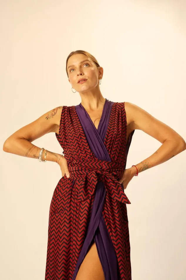 Dresses Shop Natalie Martin NICO SLEEVELESS MAXI Block Zigzag Aubergine