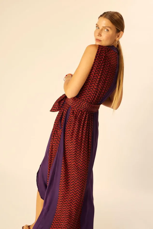 Dresses Shop Natalie Martin NICO SLEEVELESS MAXI Block Zigzag Aubergine