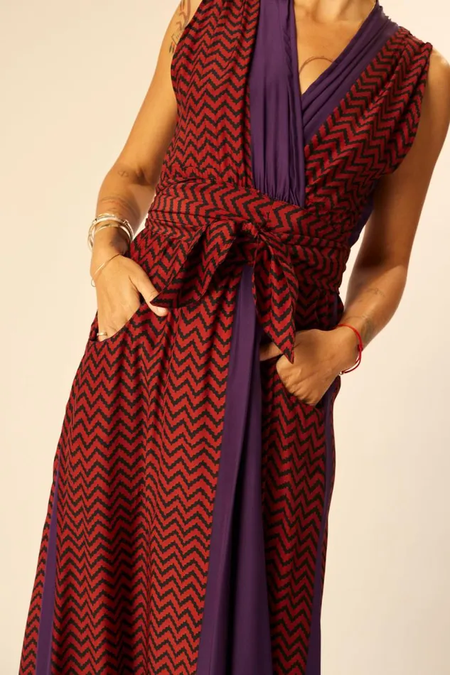 Dresses Shop Natalie Martin NICO SLEEVELESS MAXI Block Zigzag Aubergine
