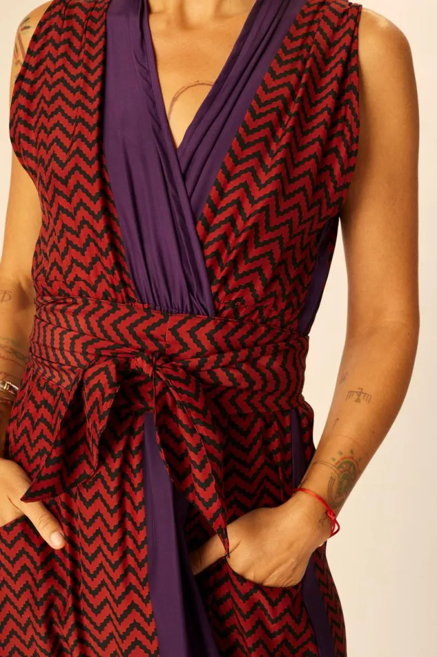 Dresses Shop Natalie Martin NICO SLEEVELESS MAXI Block Zigzag Aubergine