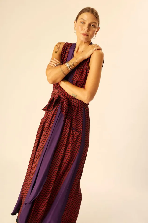Dresses Shop Natalie Martin NICO SLEEVELESS MAXI Block Zigzag Aubergine