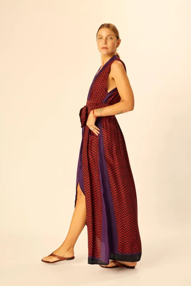 Dresses Shop Natalie Martin NICO SLEEVELESS MAXI Block Zigzag Aubergine