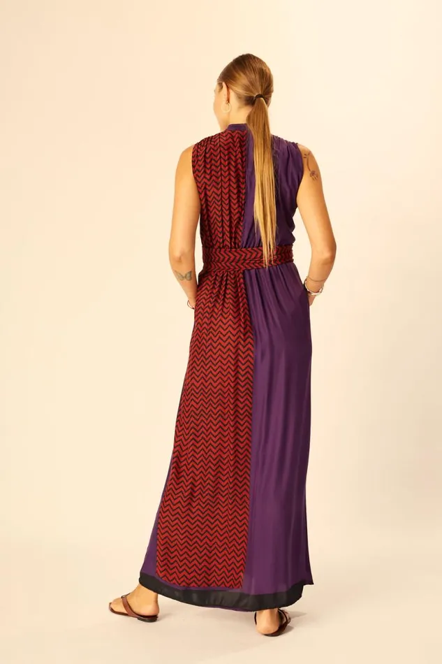 Dresses Shop Natalie Martin NICO SLEEVELESS MAXI Block Zigzag Aubergine