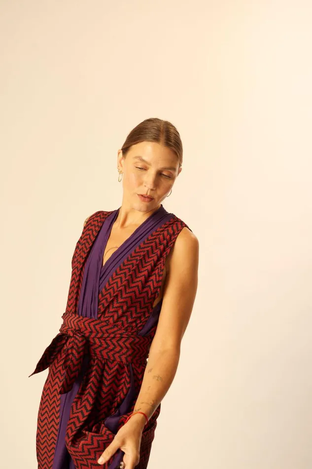 Dresses Shop Natalie Martin NICO SLEEVELESS MAXI Block Zigzag Aubergine